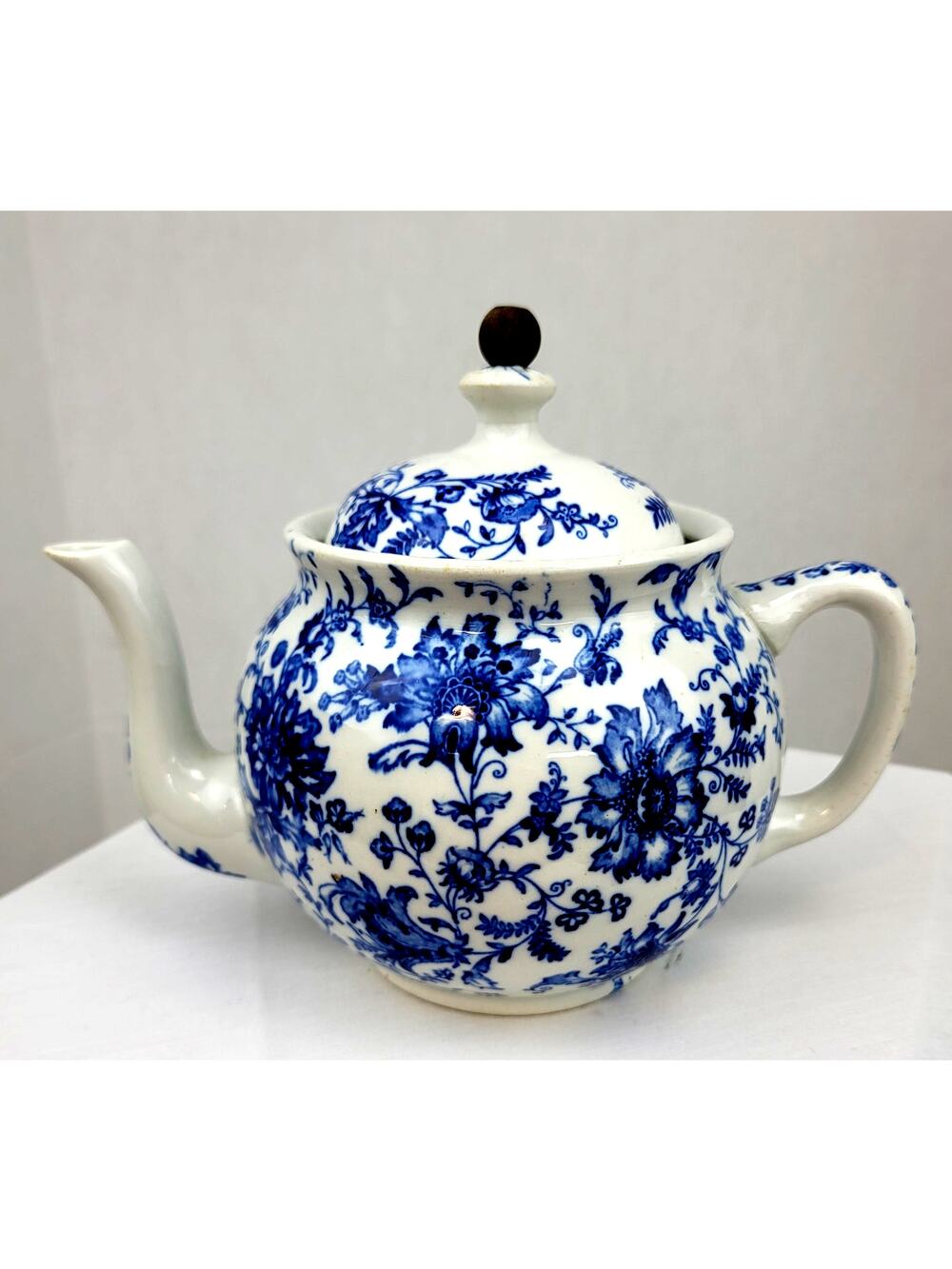 Buffalo Pottery China Flow Blue Style Floral Teapot Antique with Large Steamer